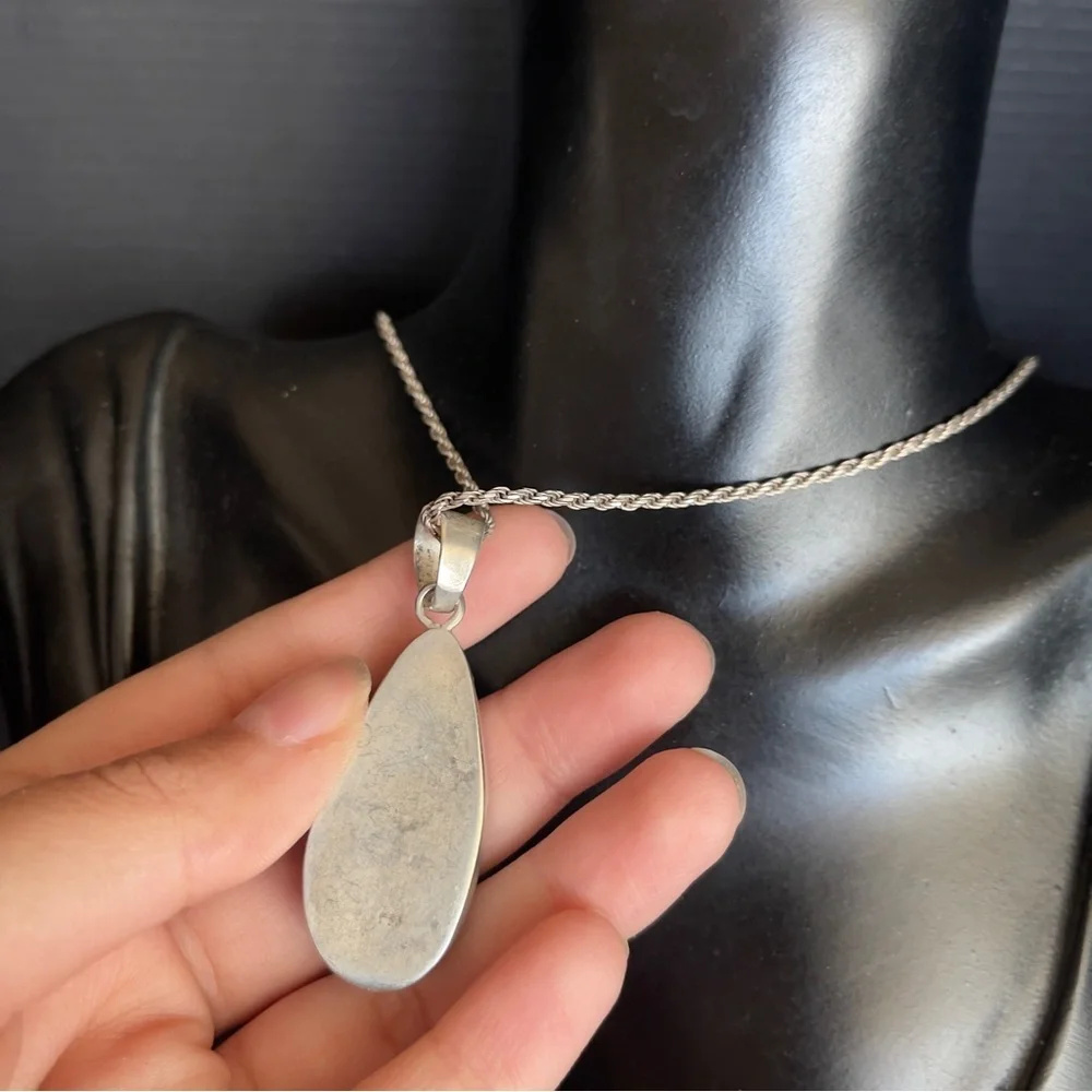 Very heavy Sterling silver larimar 20 inch necklace 2 inch pendant